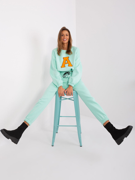 Hurt Miętowo-fluo pomarańczowy komplet dresowy z literą A