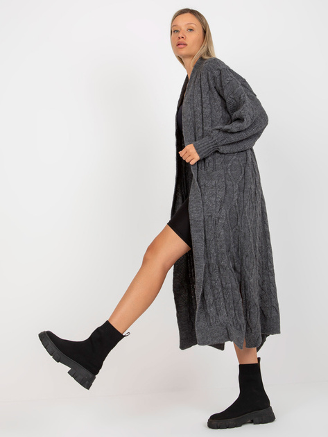 Hurtownia Ciemnoszary maxi kardigan z kieszeniami RUE PARIS