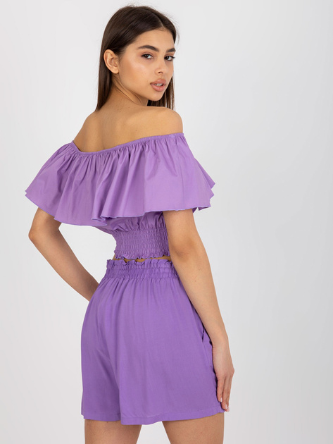 Hurt Fioletowa krótka bluzka hiszpanka z marszczeniem