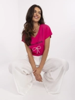Fuchsia women's t-shirt with rhinestones.