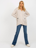 Hurt Beżowy luźny sweter rozpinany z dziurami RUE PARIS