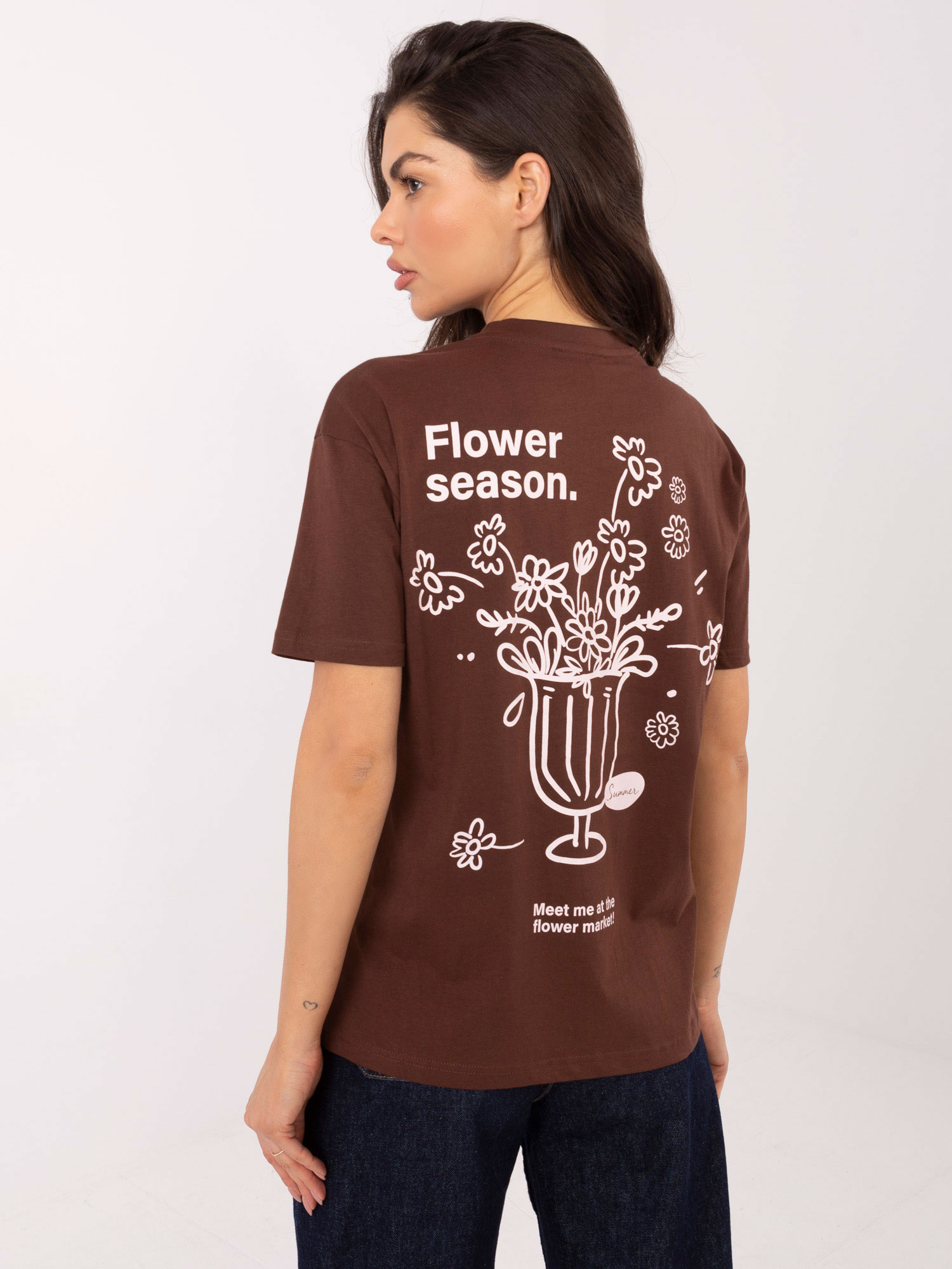 Ciemnobrązowy bawełniany t-shirt z nadrukiem SUBLEVEL 