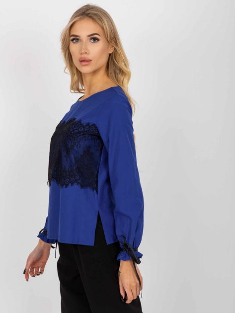 Hurtownia Kobaltowa bluzka wizytowa z koronkową wstawką