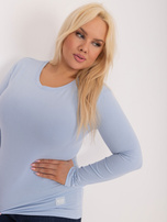 Hurt Jasnoniebieska gładka bluzka plus size z naszywką