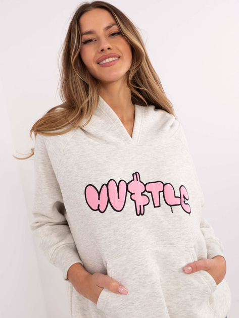 Hurt Jasnoszara melanżowa bluza kangurka z naszywką