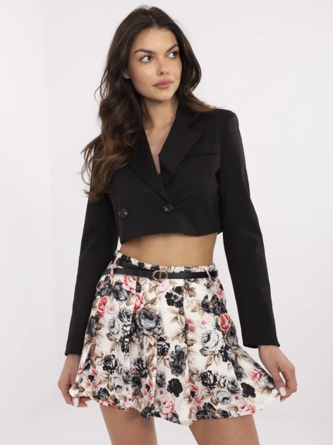 Beżowo-czarne spódnico-spodenki z plisowaniem