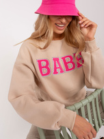 Hurt Beżowa bluza bez kaptura z ociepleniem