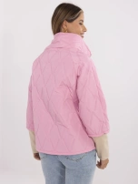 Pink quilted women's jacket with a collar.