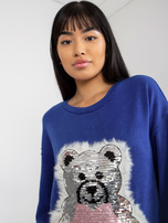 Hurt Ciemnoniebieski sweter klasyczny z cekinową aplikacją 