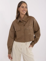 Camelowa krótka kurtka z ekoskóry