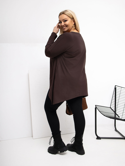 Czekoladowa bluzka plus size z kieszeniami