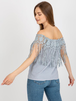 Hurt Szara damska bluzka hiszpanka z frędzlami