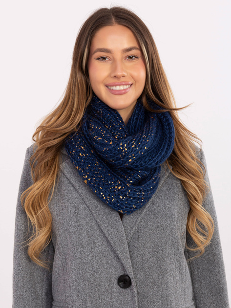 Ciemnoniebieski komin ze złotym nadrukiem