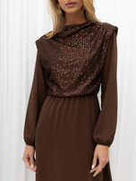 RUE PARIS Brown flared dress for New Year's Eve.