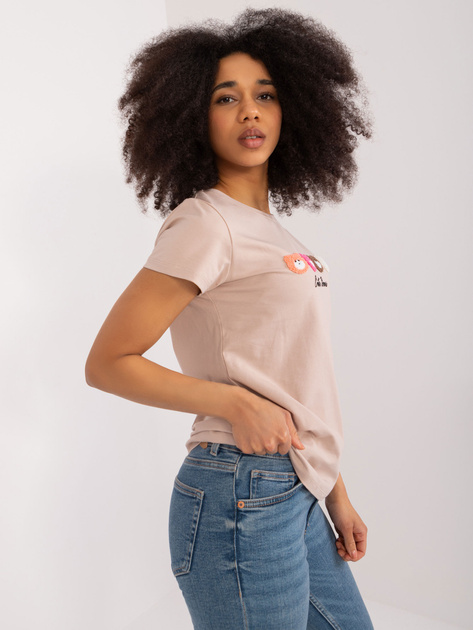 Hurt Beżowy t-shirt z naszywkami BASIC FEEL GOOD