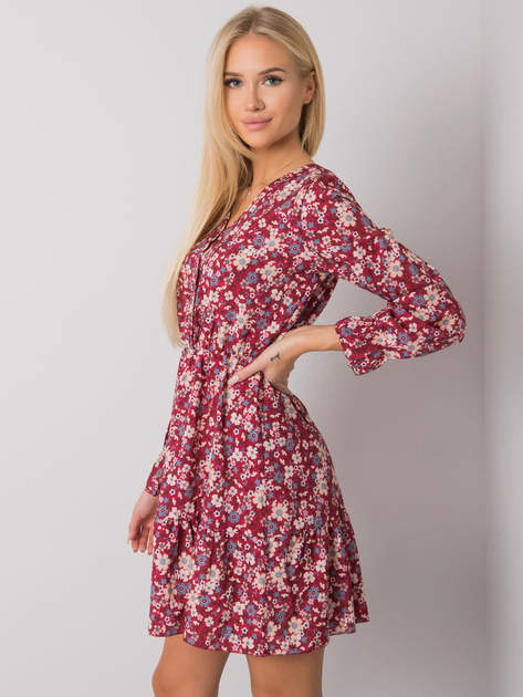 Bordowa sukienka z falbaną Anavi OCH BELLA