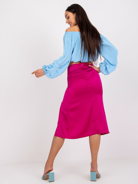 Fuksjowa spódnica midi z imitacji satyny z rozcięciem RUE PARIS