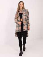 Beige-black asymmetric checkered shirt Bonnie.