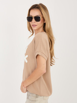 Ciemnobeżowa damska bluzka z krótkim rękawem RUE PARIS