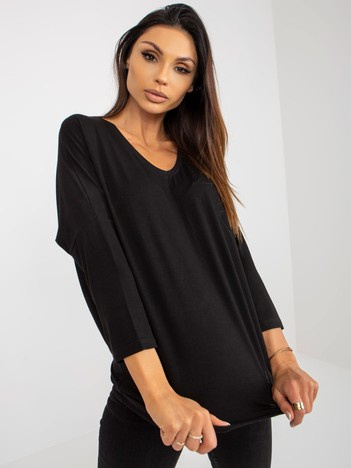 Hurt Black viscose basic blouse with 3/4 sleeves.