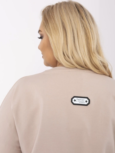 Beżowa asymetryczna bluza plus size z bawełny