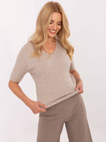 Beżowy klasyczny sweter z dekoltem V