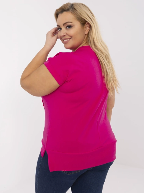 Fuksjowa damska bluzka plus size z cyrkoniami