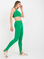 Green basic leggings with a strap under the foot