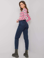 Ciemnoniebieskie spodnie mom jeans z wysokim stanem Levante