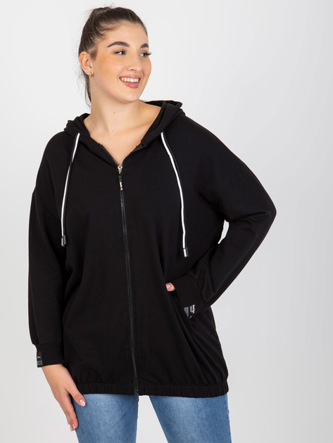 Hurtownia Czarna rozpinana bluza plus size z kieszeniami
