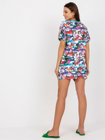 Biało-różowy damski komplet welurowy we wzory