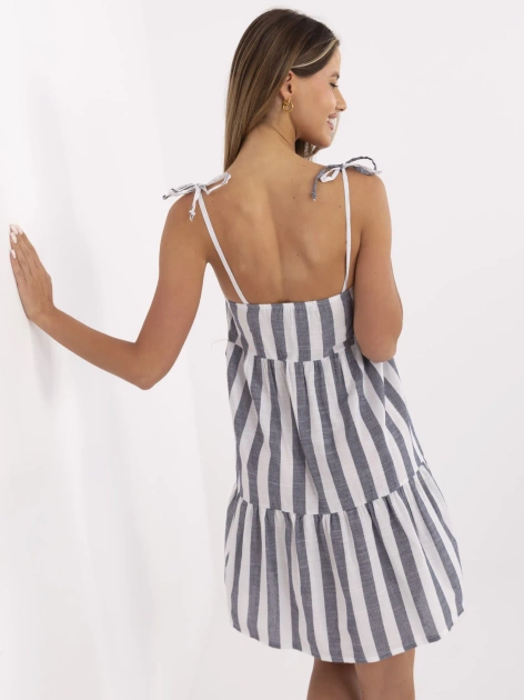 Biało-granatowa letnia sukienka na ramiączkach Semille