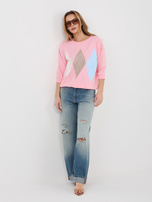 Pastelowa różowa bawełniana bluzka z rękawem 3/4