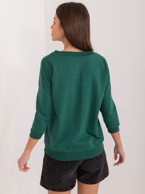 Hurtownia Ciemnozielona damska bluzka na co dzień napisem