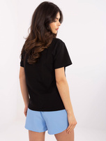 Hurtownia Czarny bawełniany t-shirt z napisem 