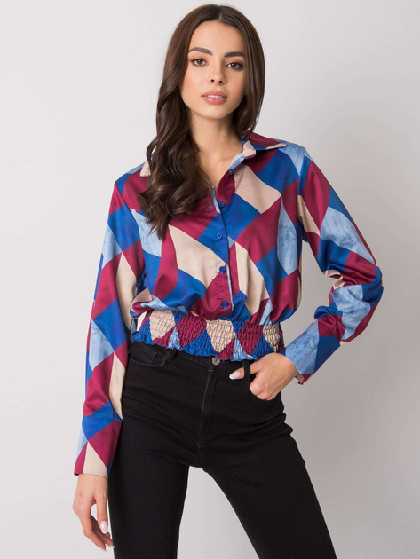 Bordowo-niebieska bluzka koszulowa we wzory Grizella