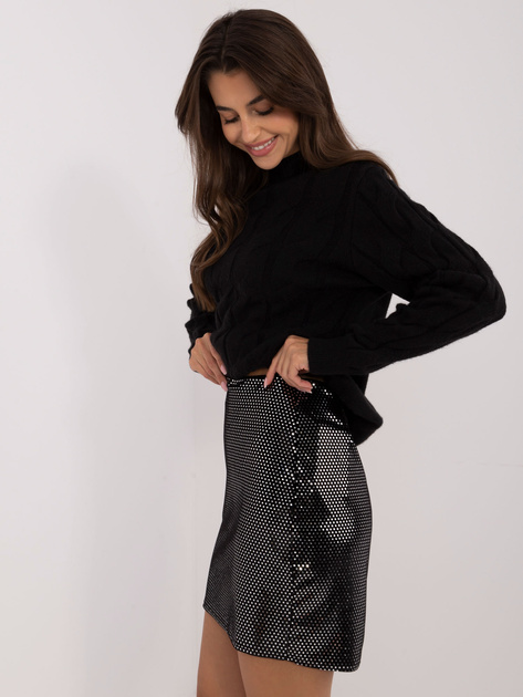 Hurt Czarno-srebrna damska spódnica mini z błyszczącą aplikacją