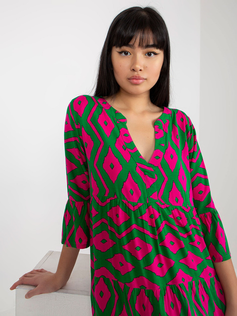 Hurt Zielona damska sukienka z printam i falbaną SUBLEVEL