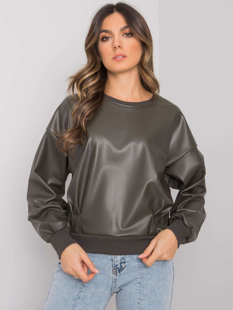 Ciemna khaki bluza z wstawką z ekoskóry Ancora RUE PARIS