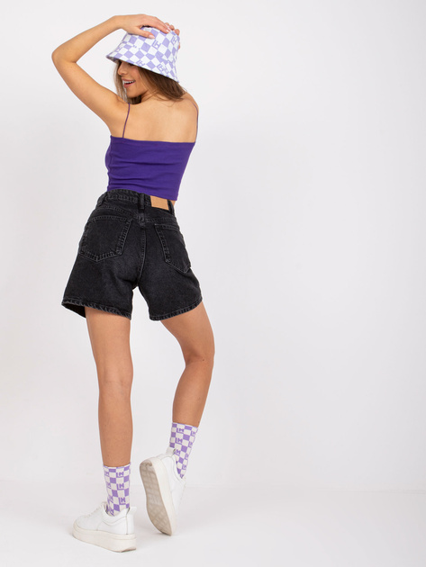 Ciemnofioletowy krótki top w prążek na ramiączkach Aria RUE PARIS