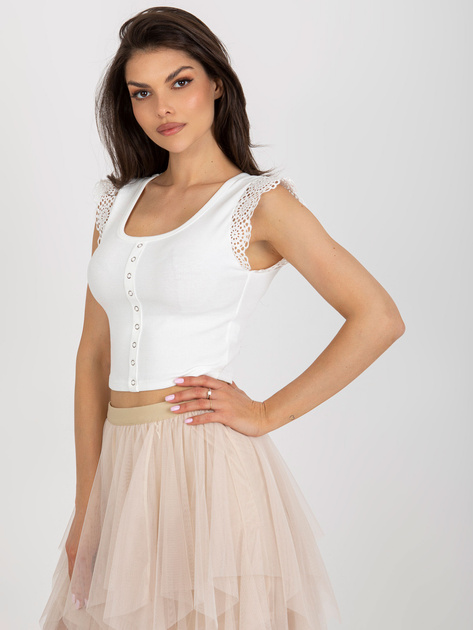 Hurtownia Ecru krótka bluzka z koronką w prążek