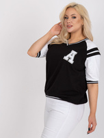 Biało-czarna casualowa bluzka plus size z dekoltem V