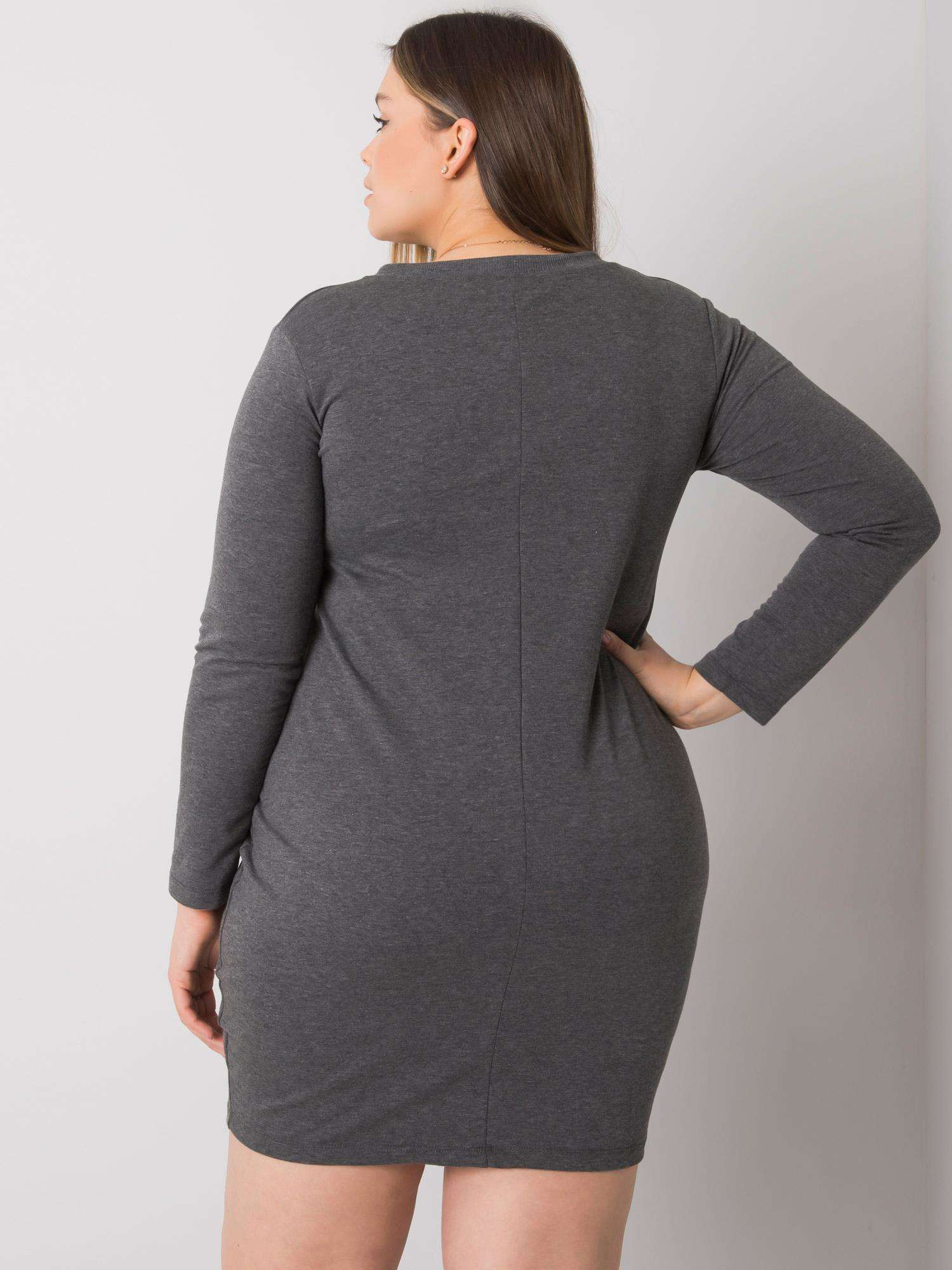 Dunkelgraues meliertes Plus-Size-Kleid mit Taschen Alessia.