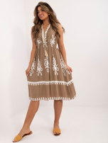 Hurt Ciemnobeżowa wzorzysta sukienka bez rękawów