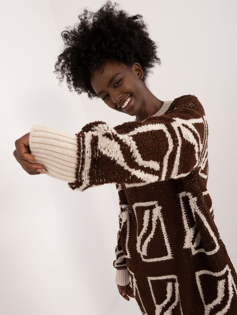 Hurt Ciemnobrązowy sweter oversize z wełną