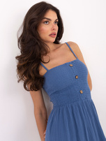 Dirty blue muslin dress with a ruffle.