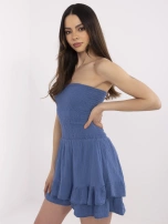 Ciemnoniebieski muślinowy kombinezon z falbanami