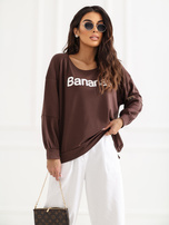 Ciemnobrązowa damska bluza z wypukłym napisem RUE PARIS