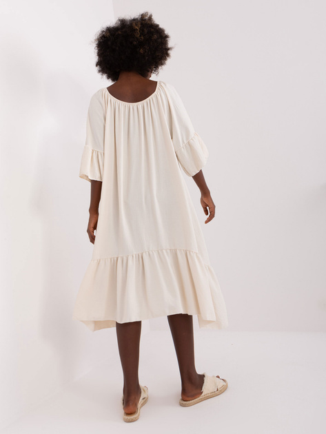 Hurt Jasnobeżowa sukienka z falbaną i rękawem 3/4