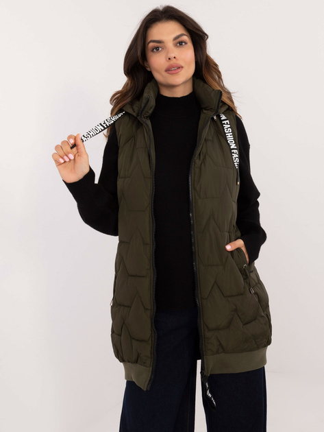 Hurt Khaki długa kamizelka damska z odpinanym kapturem